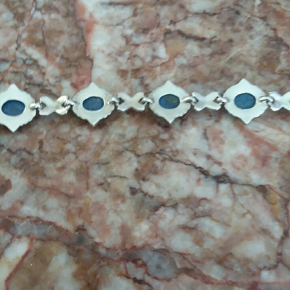 Lapis marcasite Station Bracelet 7.5" - Picture 4 of 7